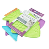 Cat slow feeder fish mats in purple, lime green, and blue with product packaging
