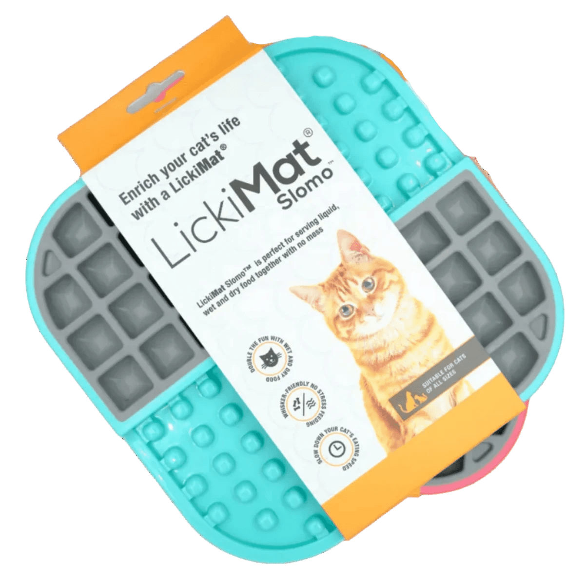 LickiMat Slomo cat slow feeder feeding mat, turquoise with raised nibbed texture