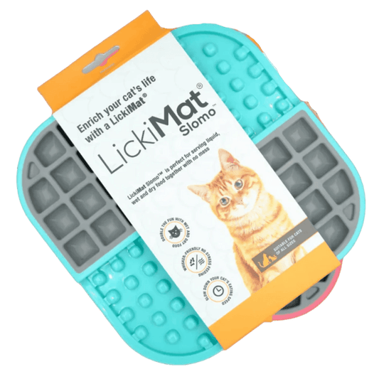 LickiMat Slomo cat slow feeder feeding mat, turquoise with raised nibbed texture