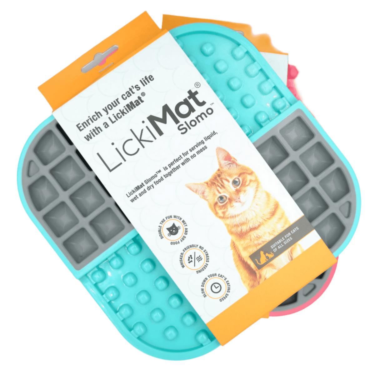LickiMat Slomo cat slow feeder feeding mat, turquoise with raised nibbed texture