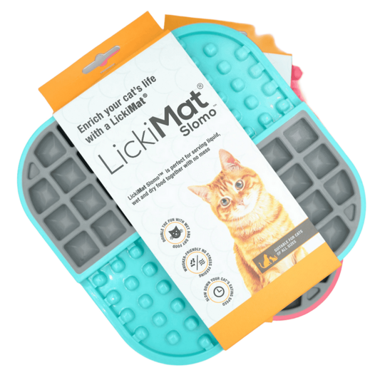 LickiMat Slomo cat slow feeder feeding mat, turquoise with raised nibbed texture