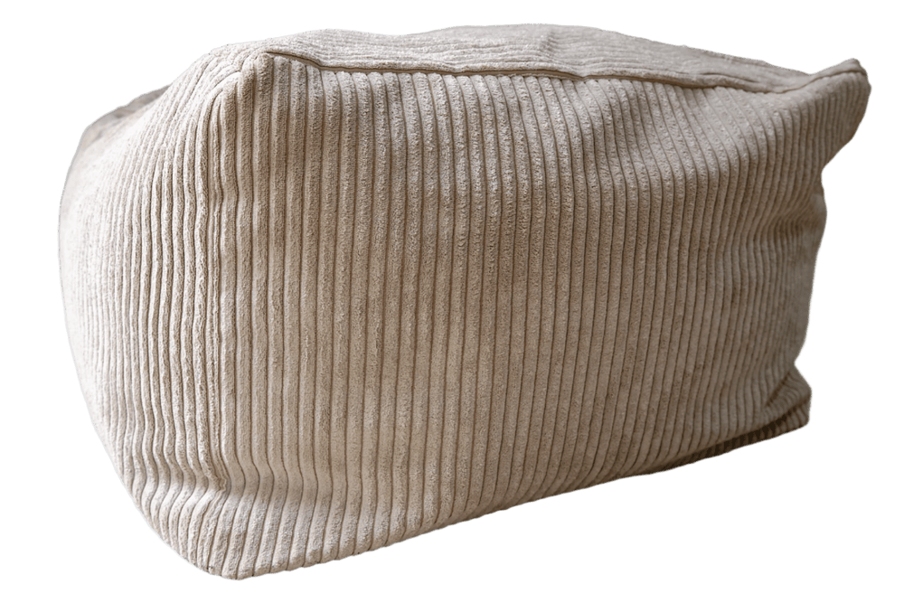 Corduroy cat bed cube in soft grey with ribbed fabric and padded top