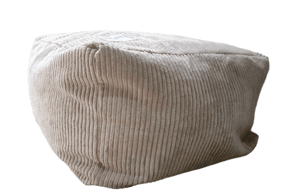 Soft grey corduroy cat bed cube with ribbed sides and rounded edges
