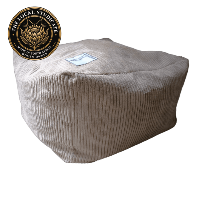 Soft grey Wigglebum corduroy Sun Throne cat bed, locally made in South Africa by a women-owned manufacturer