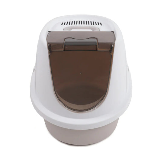 M-PETS Eco Tima enclosed cat litter box in Desert Sand, front view