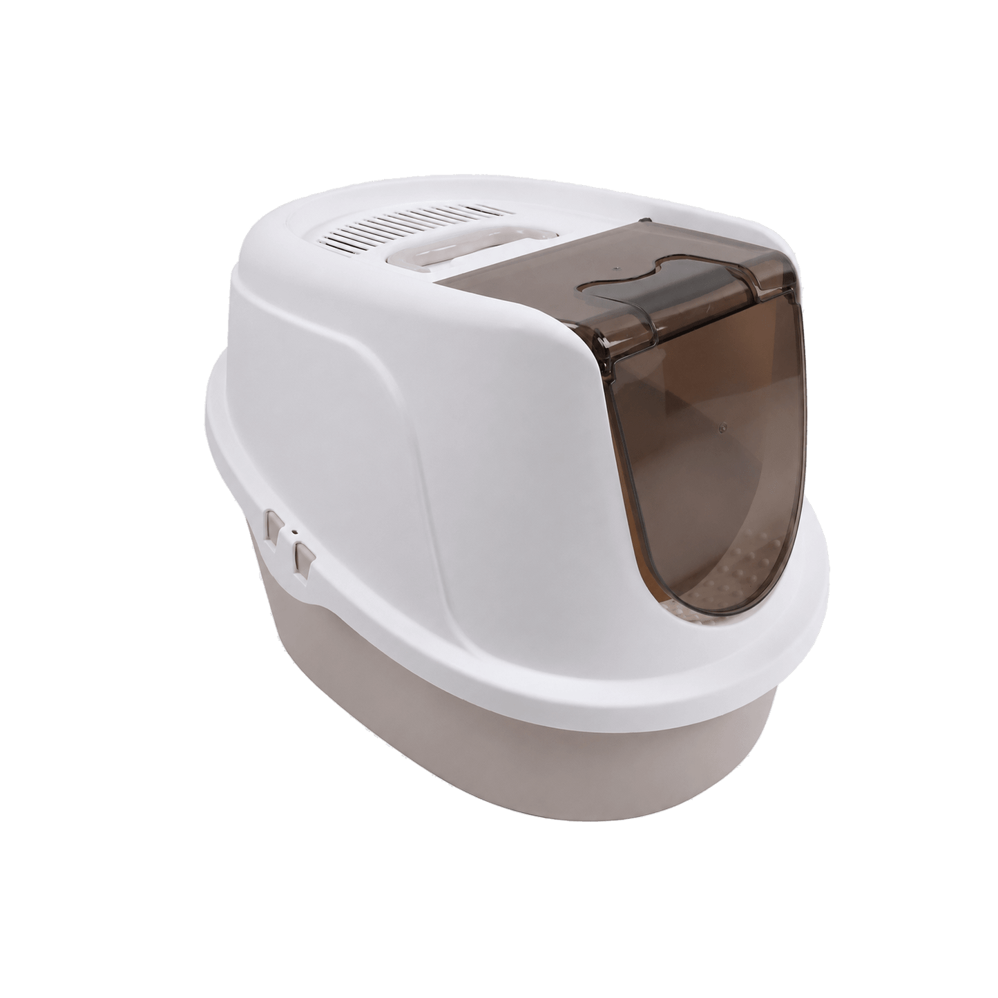 M-PETS Eco Tima enclosed cat litter box in Desert Sand, three-quarter front view