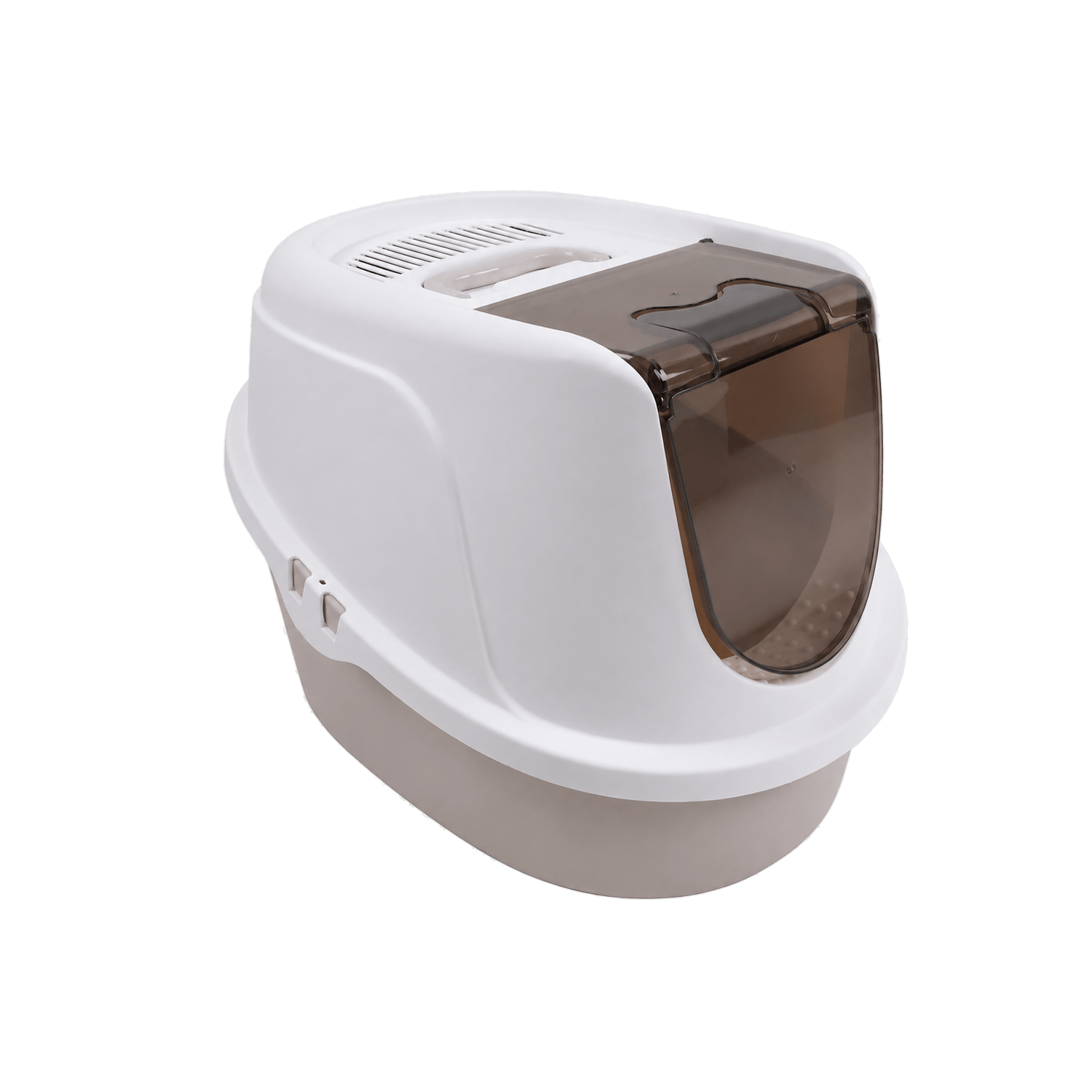 M-PETS Eco Tima enclosed cat litter box in Desert Sand, three-quarter front view