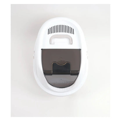 M-PETS Eco Tima enclosed cat litter box in Desert Sand, top view showing carry handle and ventilation
