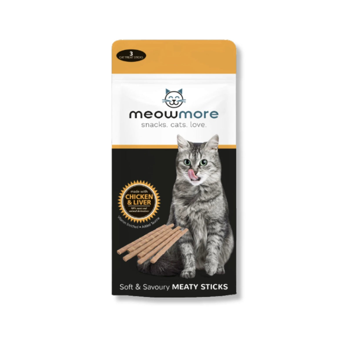 Meow More Cat Treat Sticks 15g — Chicken and Liver front pack