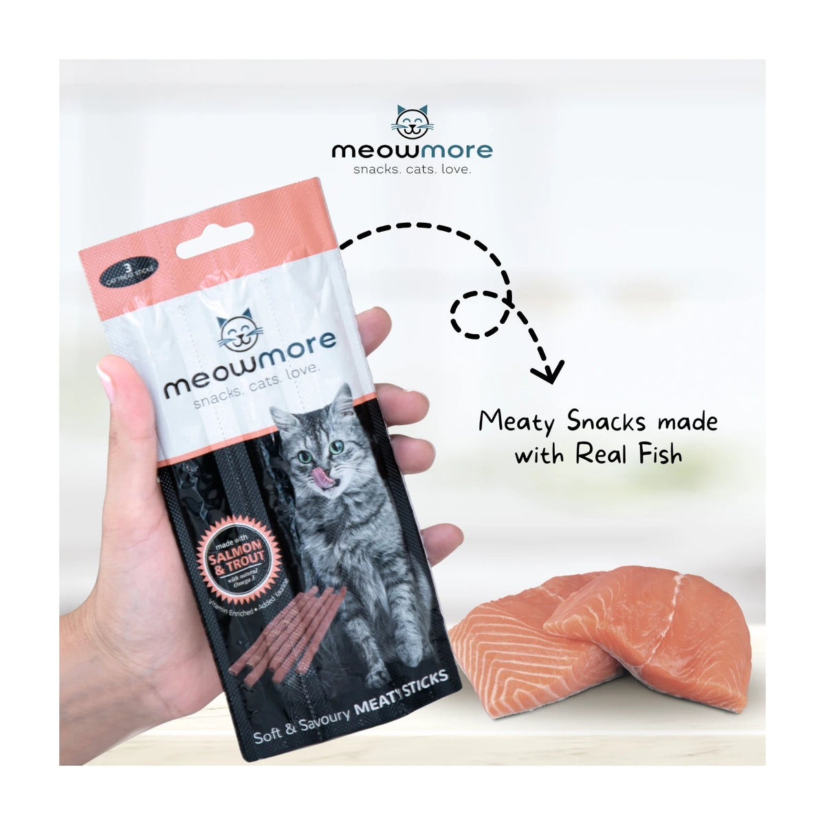 Meow More Cat Treat Sticks 15g — Salmon and Trout ingredient illustration