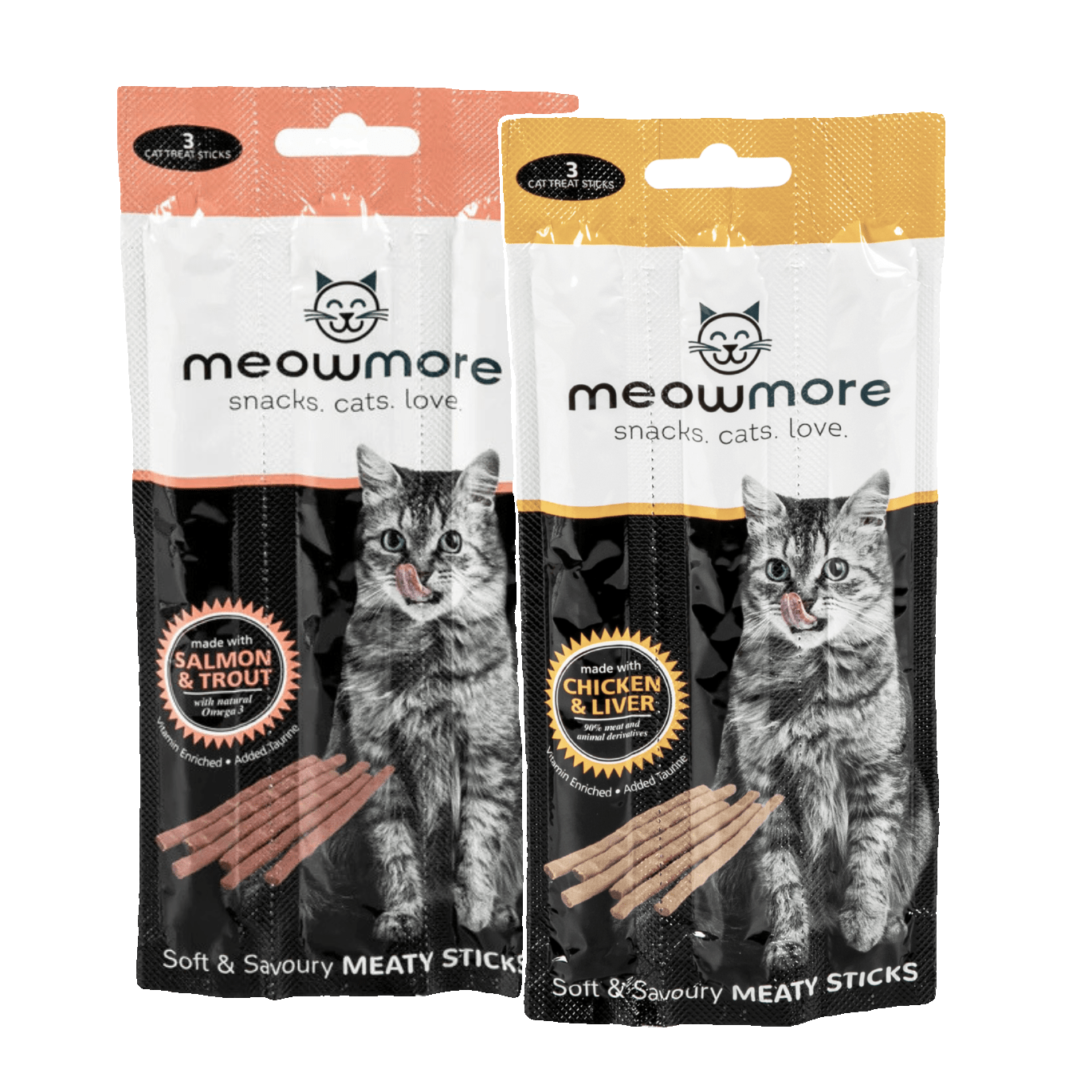 Meow More Cat Treat Sticks 15g on transparent background