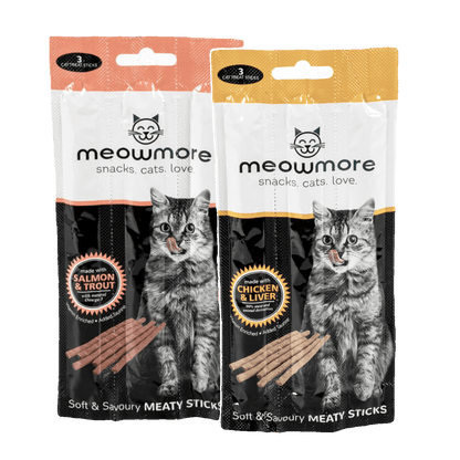 Meow More Cat Treat Sticks 15g on transparent background