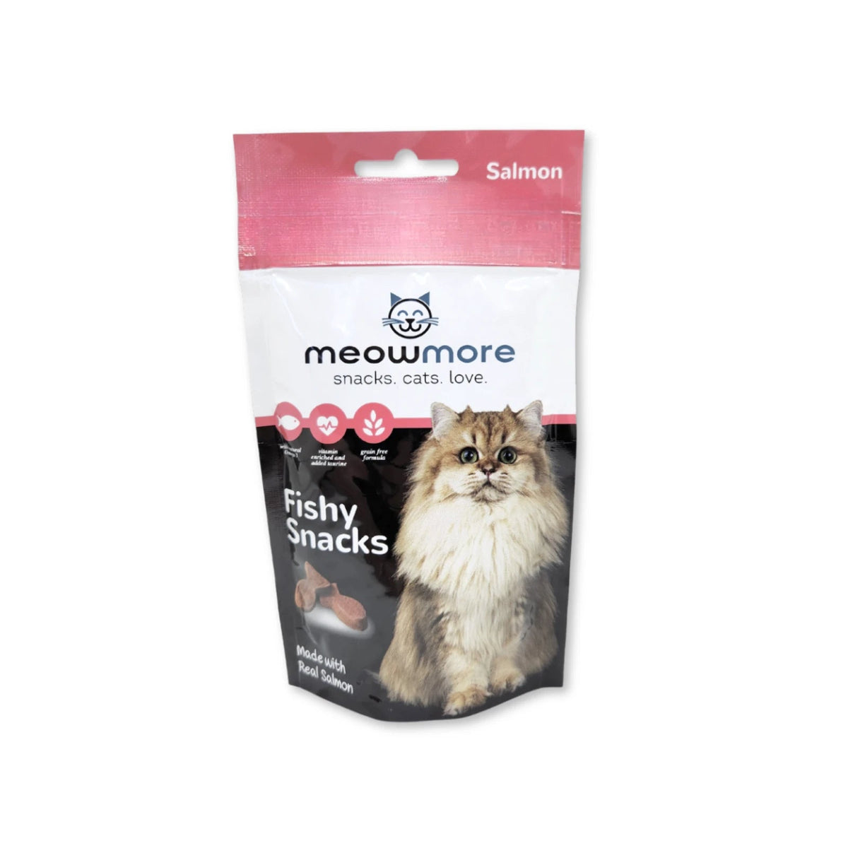 Meow More Meaty Snacks 35g — Salmon and Trout front pack