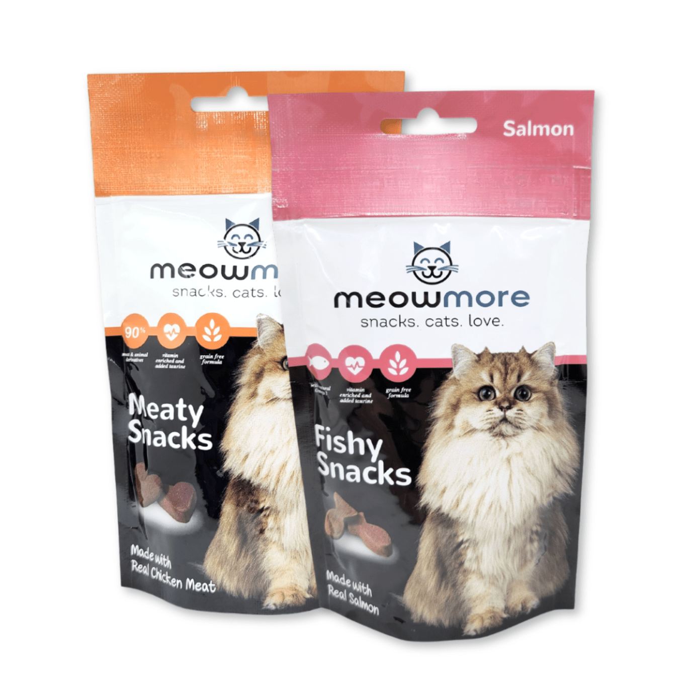 Meow More Meaty Snacks Chicken and Salmon flavours