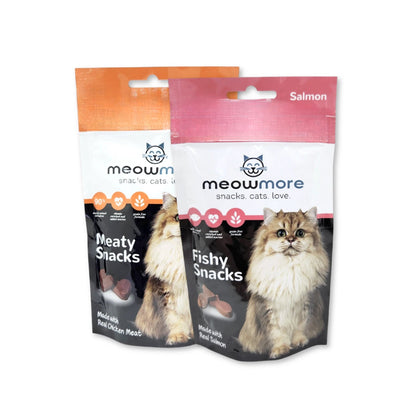 Meow More Meaty Snacks 35g — Chicken and Salmon flavour packs