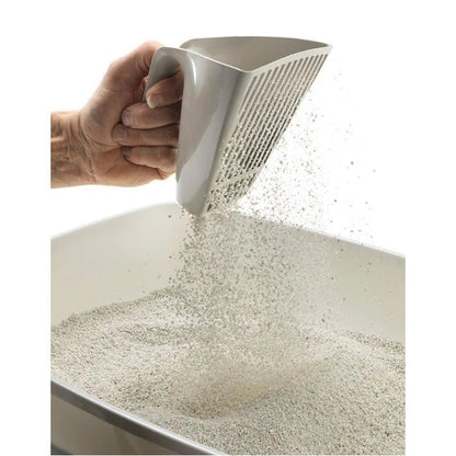 Moderna Scoop & Sift Cat Litter Scoop — warm-grey scoop sifting litter