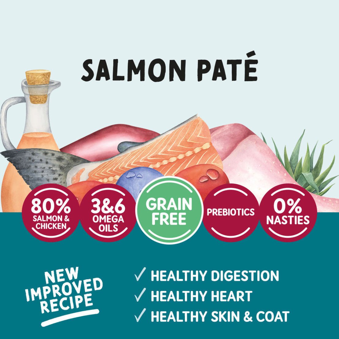 Naturo adult cat salmon pâté grain-free wet cat food label with salmon and chicken