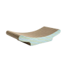 Corrugated cat scratcher pad with blue geometric trim and beige scratching surface