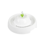 White pet water fountain with round base and green water spout