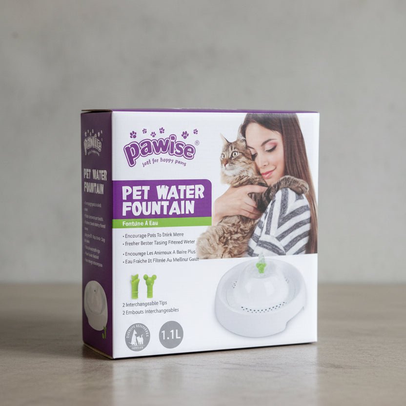 Pawise pet water fountain box, 1.1L white unit with green filter top
