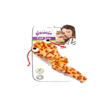 Pawise Shakey Snake cat toy in orange, packaged, transparent background