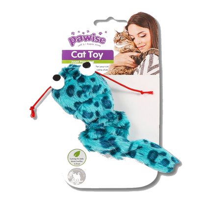 Pawise Shakey Snake cat toy in blue, packaged, transparent background
