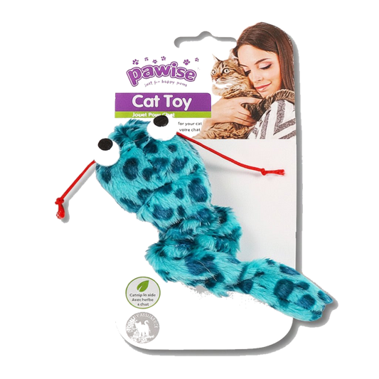 Pawise Shakey Snake cat toy in blue, packaged, transparent background