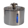 Stainless steel pet water fountain with blue MAX/MIN water level indicator