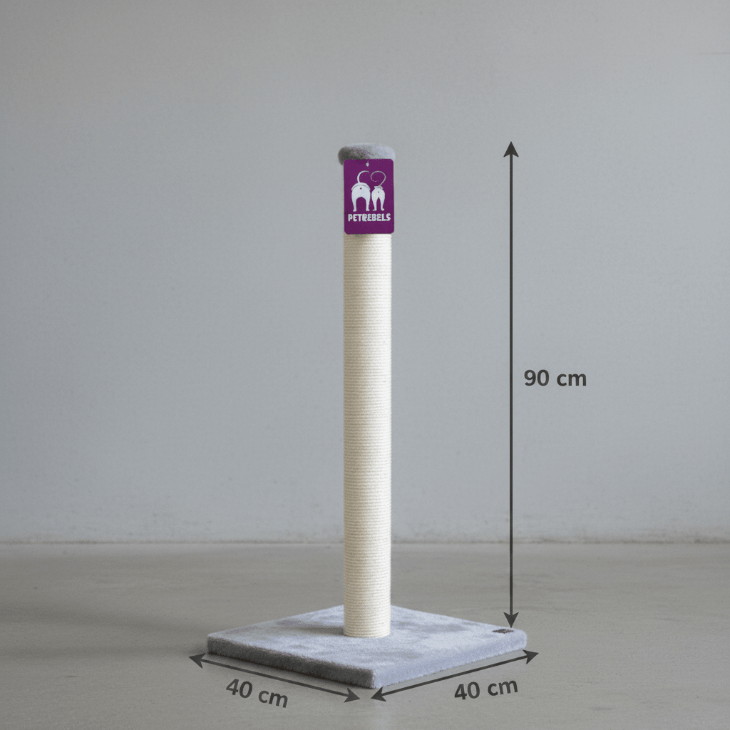 90 cm cat scratching post with cream sisal pole and gray 40 cm square base