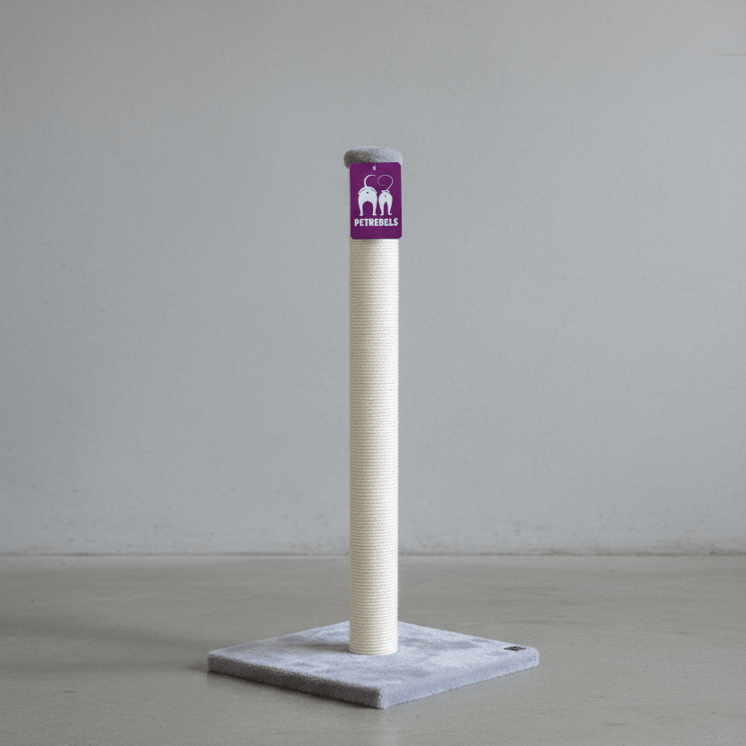 PetRebels Maine 90 cat scratching post with cream sisal post and gray square base