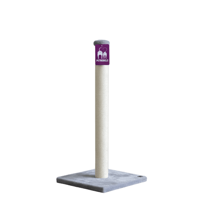 Cat scratching post with cream sisal tower and gray square base
