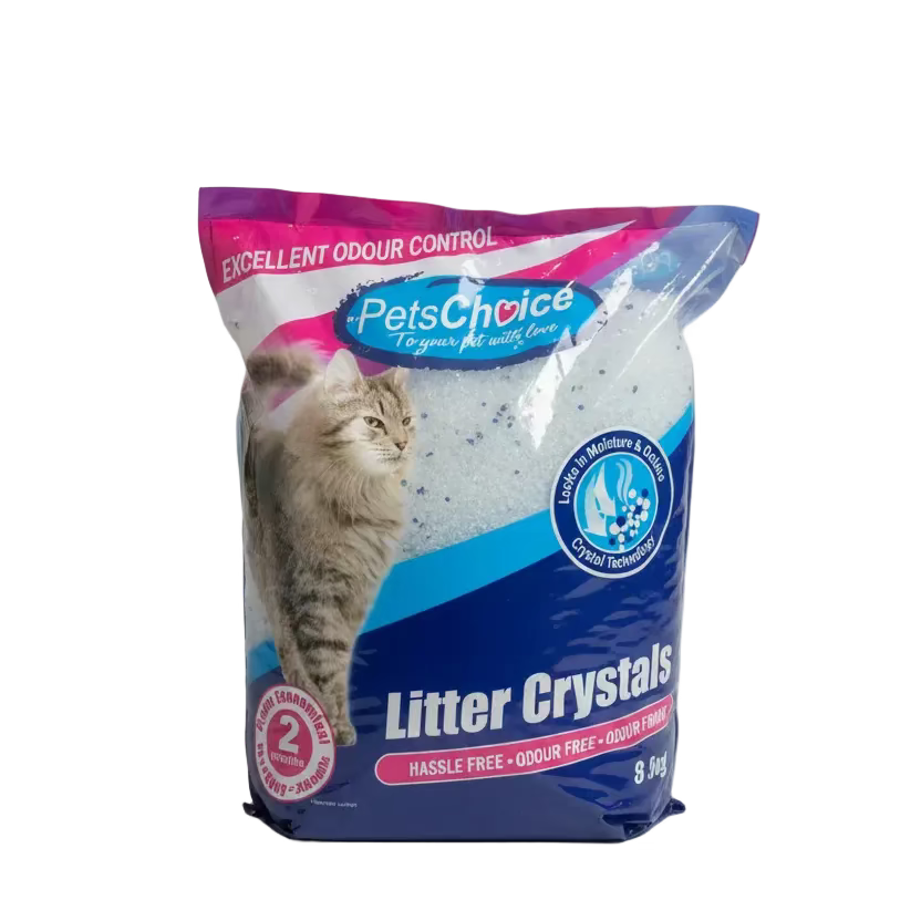 Silica crystal cat litter bag, blue and white with kitten graphic, large package