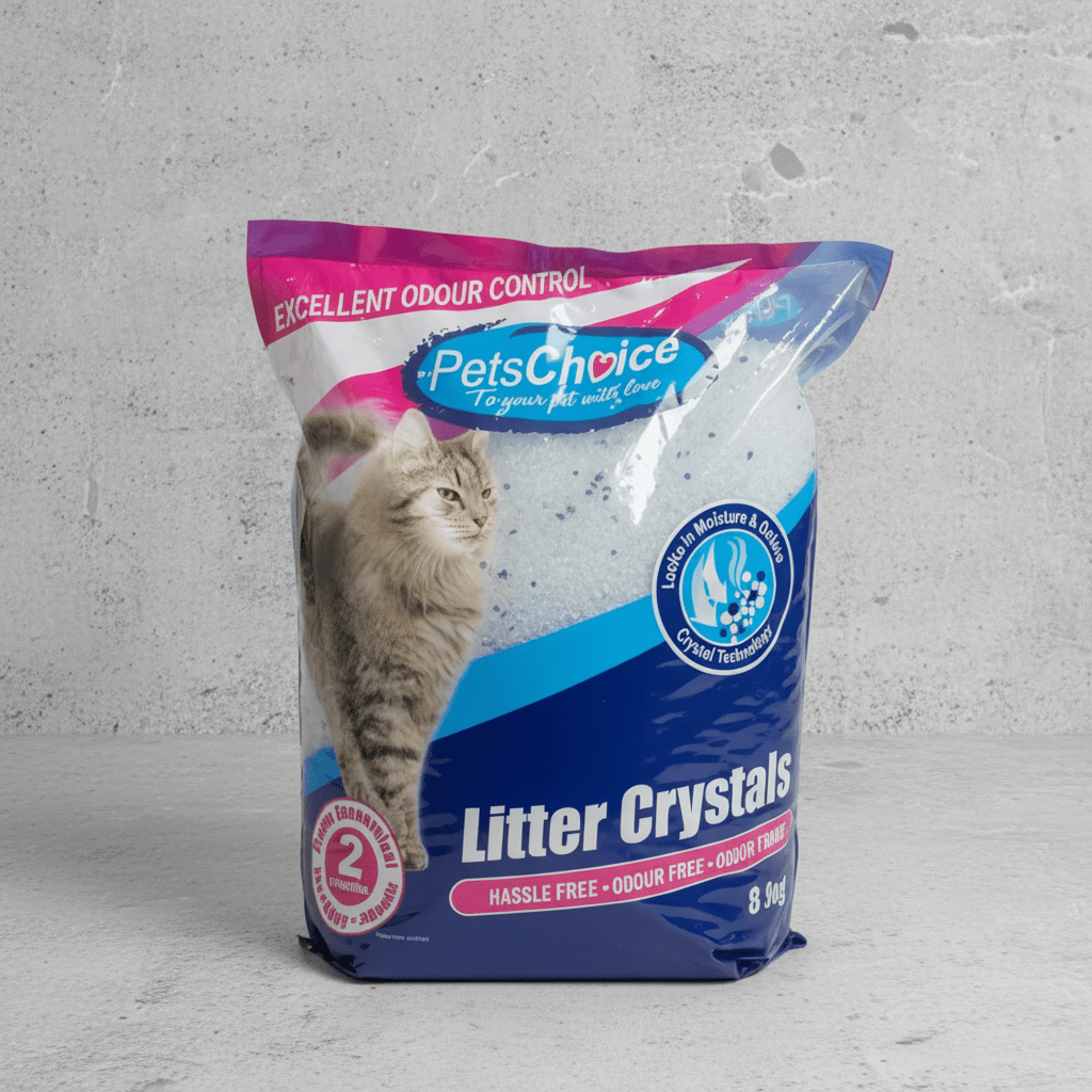 Silica crystal cat litter bag, blue and white with kitten graphic, 8 kg