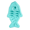 Teal shark-shaped pet snack mat with round top well and textured peg base