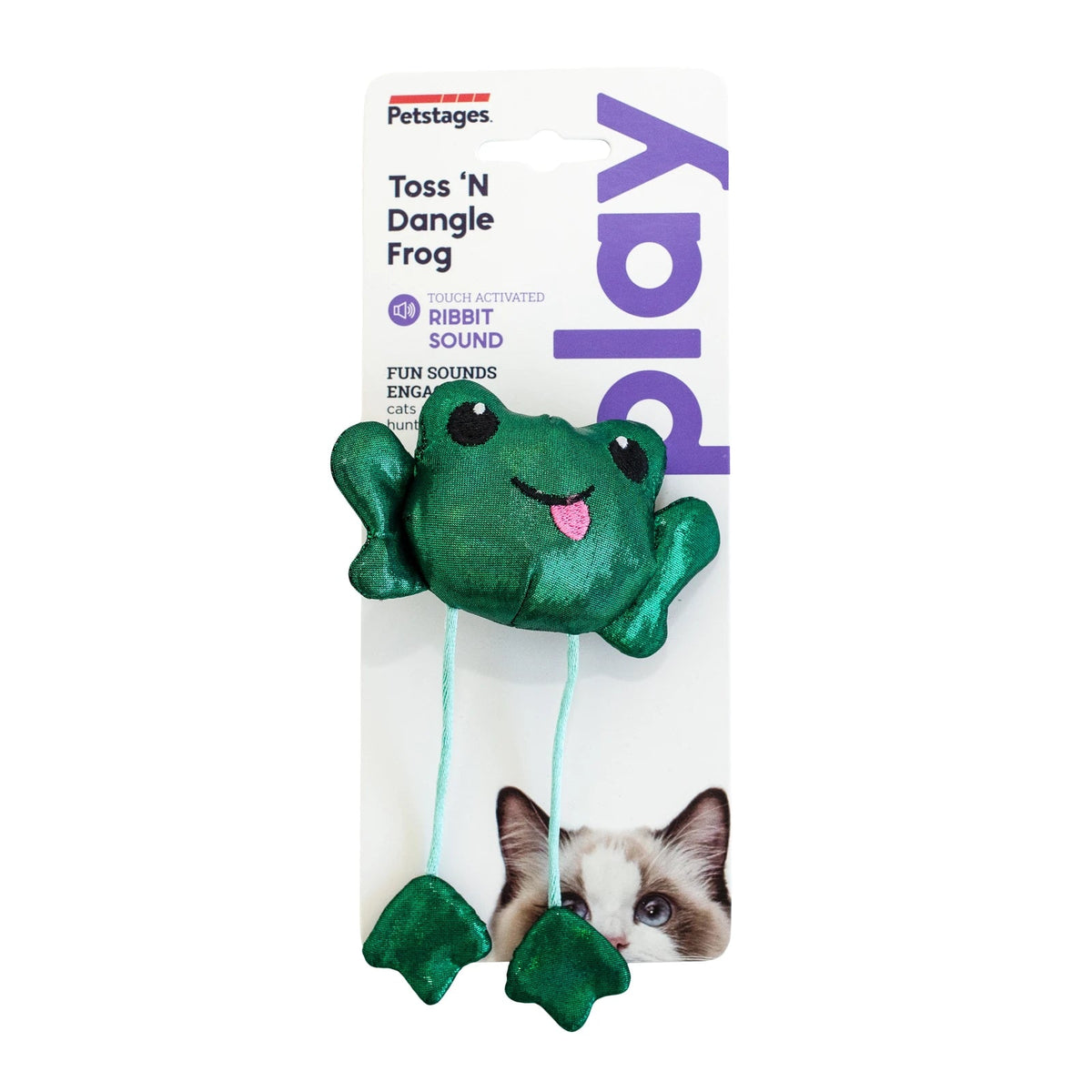 Petstages Toss 'N Dangle Frog Catnip Cat Toy — retail packaging