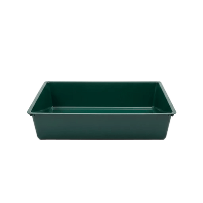 Green plastic cat litter tray, rectangular with open top