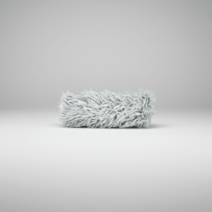 Gray plush cat kicker toy shaped like a short fuzzy wand.