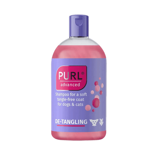 PURL Advanced de-tangling shampoo bottle, 250 ml, for dogs & cats, pink and purple