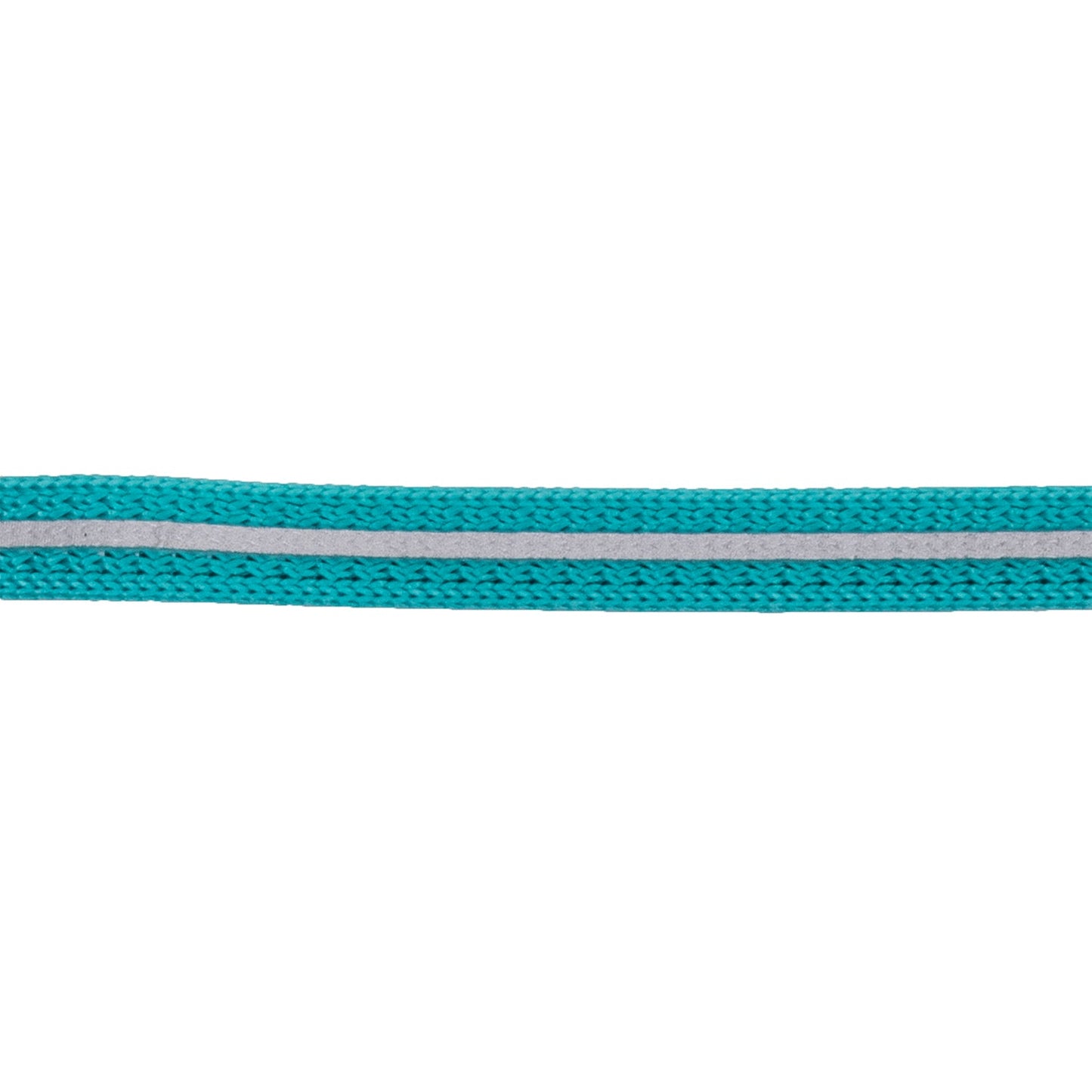 Cat safety collar strap in teal blue, woven fabric with reflective strip detail