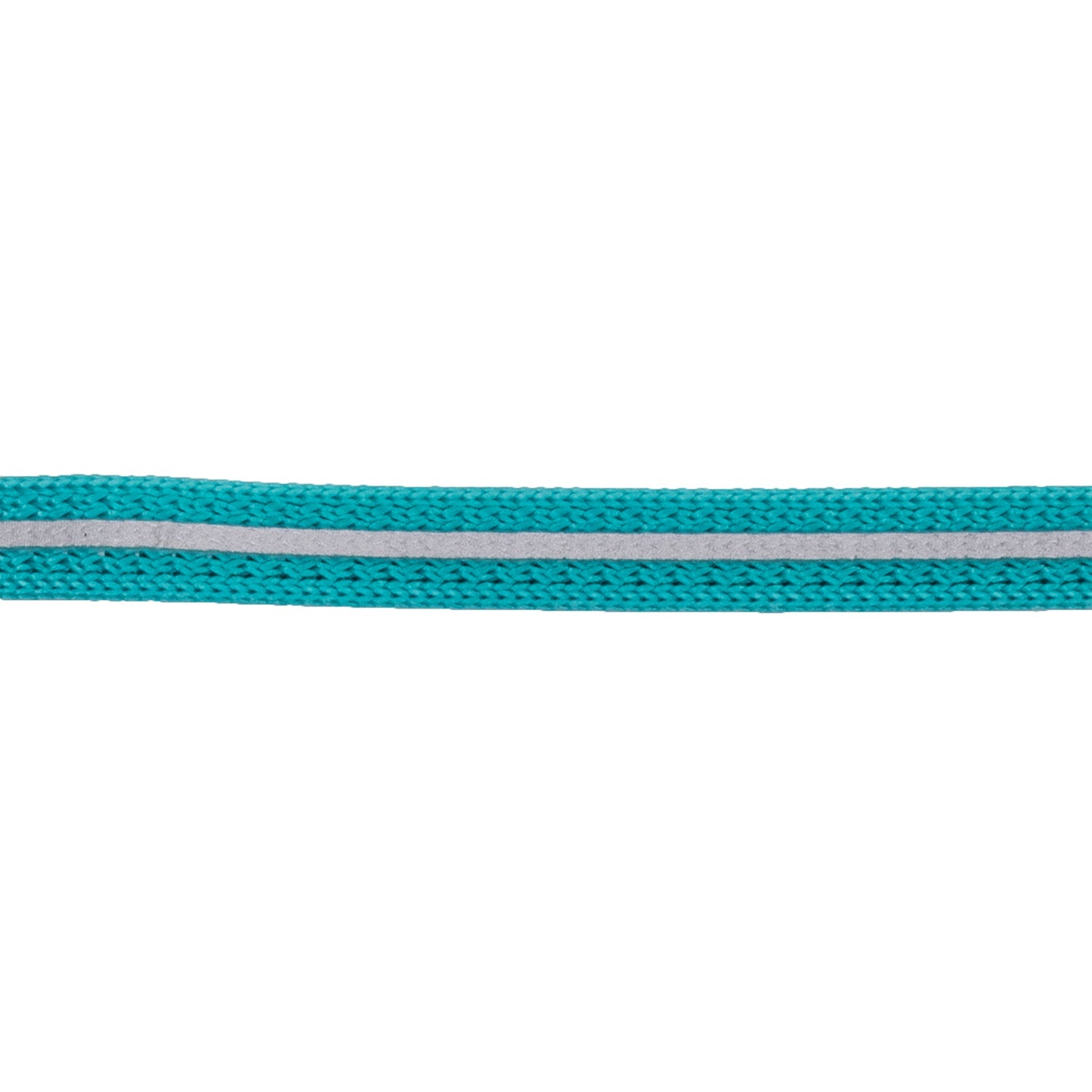 Cat safety collar strap in teal blue, woven fabric with reflective strip detail