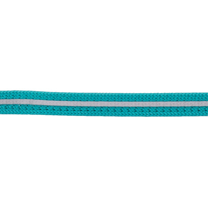 Cat safety collar strap in teal blue, woven fabric with reflective strip detail