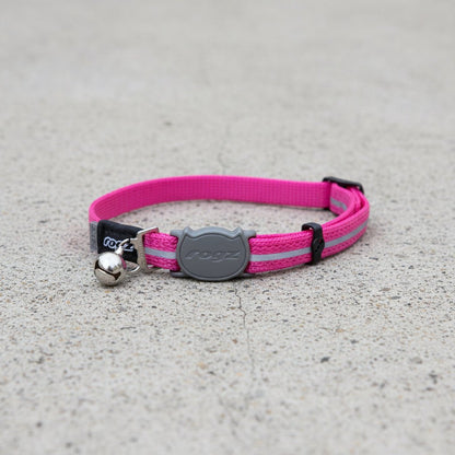 Pink reflective breakaway cat collar with bell and safety buckle
