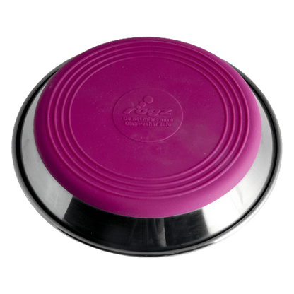Stainless steel cat bowl with magenta/pink silicone anti-slip insert