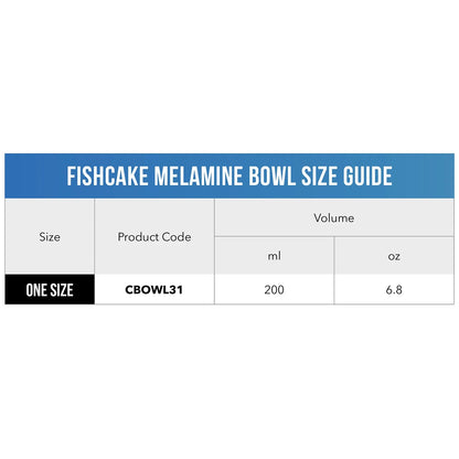 Fishcake melamine bowl size guide chart: one size, 200 ml (6.8 oz)