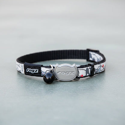 ReflectoCat cat safety collar in black with break-away buckle and bell charm