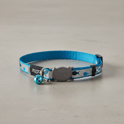 ReflectoCat cat safety collar in blue with break-away buckle and round bell