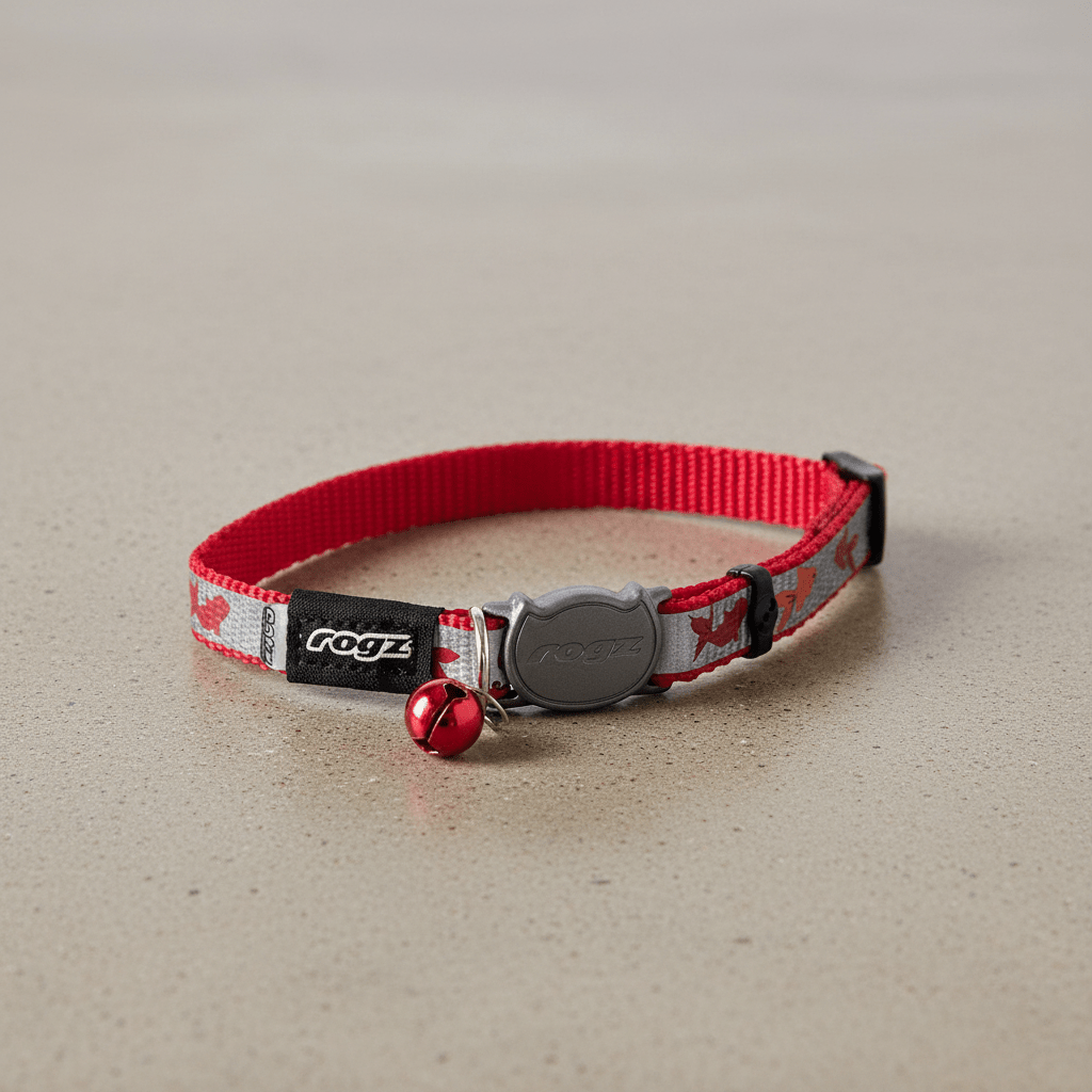 ReflectoCat cat safety collar in red with break-away buckle and bell charm