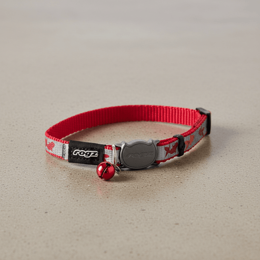 ReflectoCat cat safety collar in red with break-away buckle and bell charm