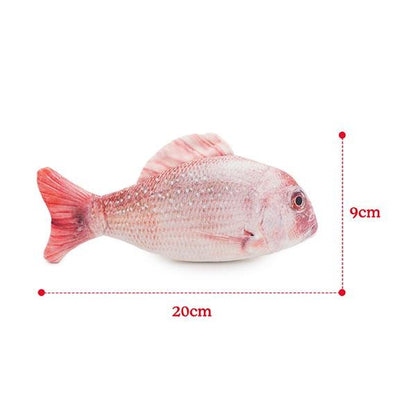 Catnip trout plush toy with size: 20cm long, 9cm tall