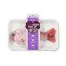 Catnip trout toy in clear tray with purple box packaging